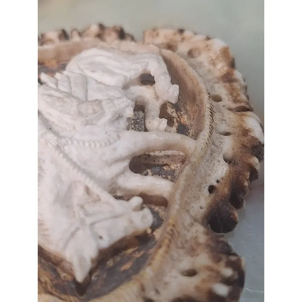 1982 Ben C Barto Carved Elk Horn Belt Buckle #141 Western Folk Art - Stunning!